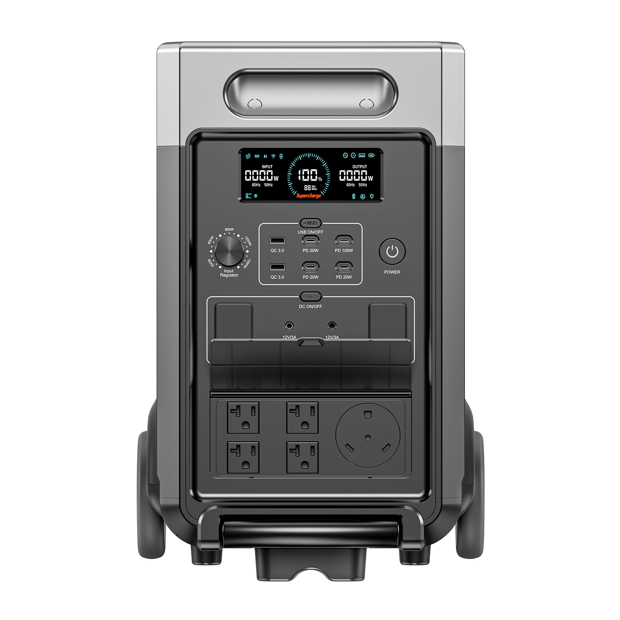 Front view of AFERIY P310 portable power station with LCD display and output ports