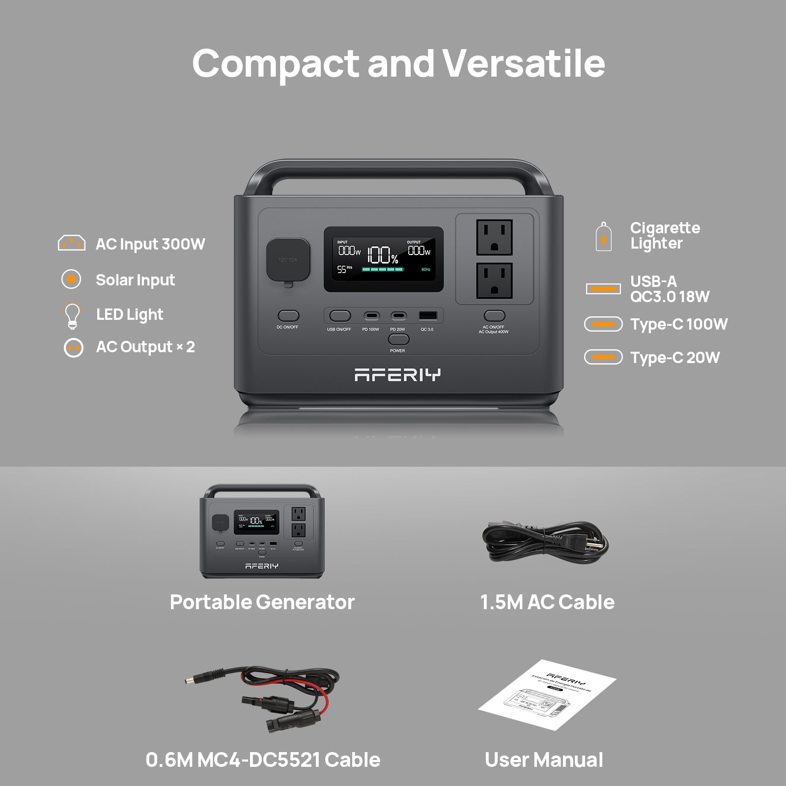 AFERIY Nomad400 P040 Portable Power Station | 400W 256Wh