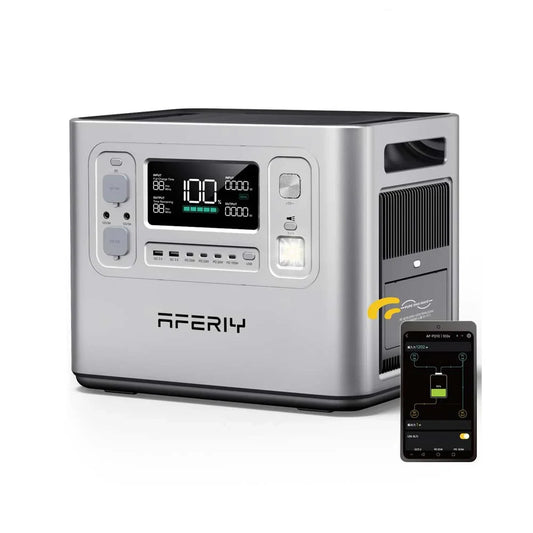AFERIY P210 Silver Portable Power Station with mobile app control for remote monitoring and energy management