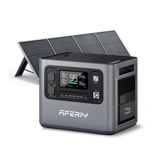 AFERIY P280 portable power station with a 200W foldable solar panel for off-grid solar charging
