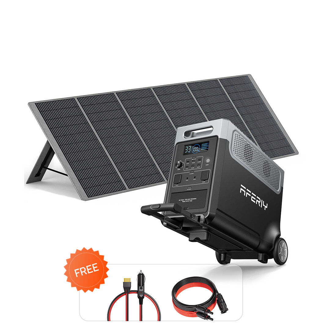 AFERIY P310 portable power station with 400w solar panels and a free AFERIY XT90 ACC Car Charging Cable & solar cable accessories