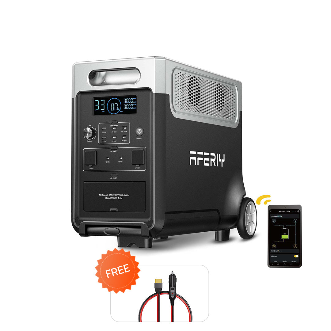 AFERIY P310 portable power station 3300W with smart app control and a free AFERIY XT90 ACC Car Charging Cable included