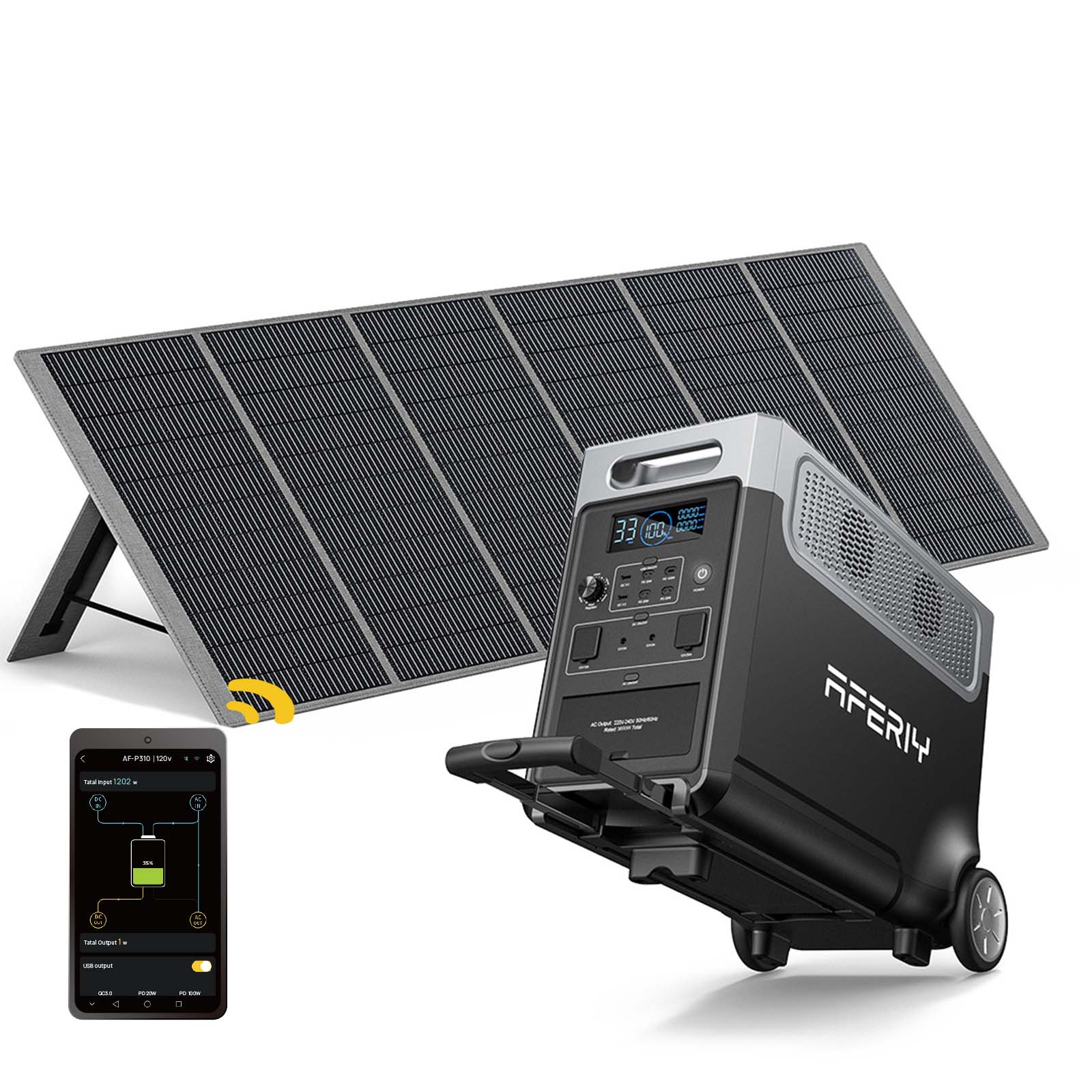 AFERIY P310 portable power station with 400w foldable solar panel and smart app control