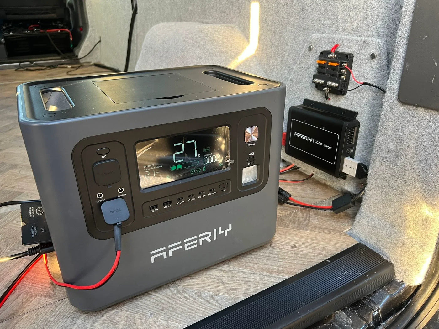 A P210, 400W of solar panels and a DC-DC charger keep this campervan conversion powered.