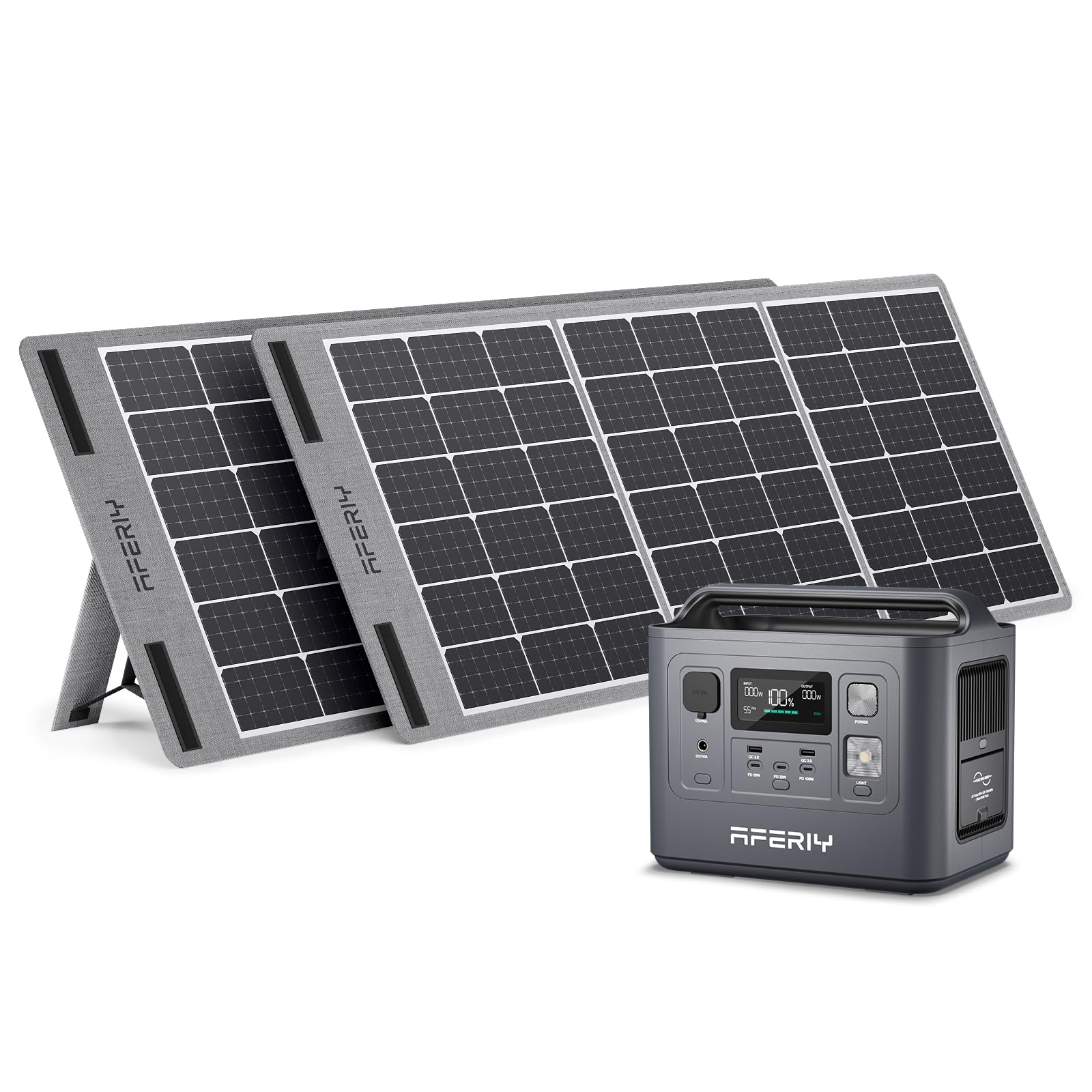 AFERIY Paneles solares portátiles de 100 vatios para generador solar con  soporte, cargador solar monocelular plegable con salidas USB DC para cámara