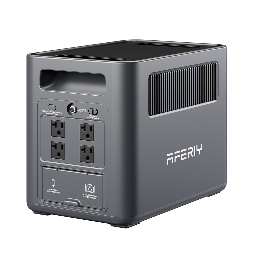 Rear view of AFERIY Nomad1800 featuring the built-in cooling fan and AC/solar input ports.