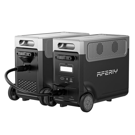 AFERIY P310 portable power station connected to one P310-B expansion battery with 80cm parallel cable