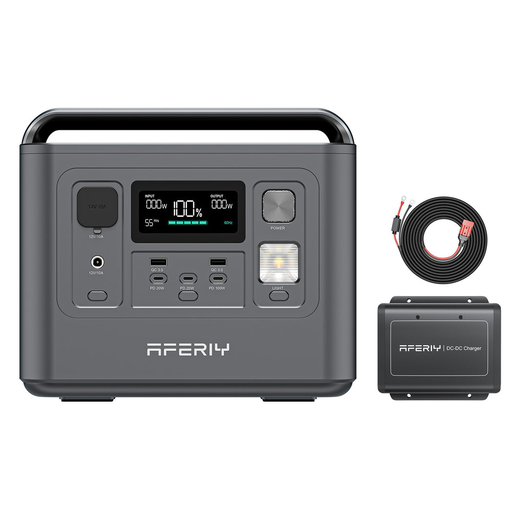 AFERIY P010 800W Portable Power Station paired with DC060 Alternator Charger