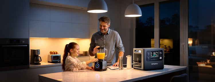 Using Aferiy P210 portable power station to power home appliances, size 2500x958px